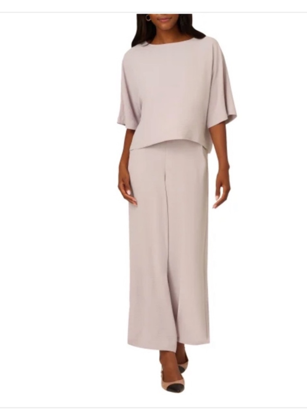 Adrianna Papell Wide Leg Airflow Launge Set Pants Top Cream Pink Small
